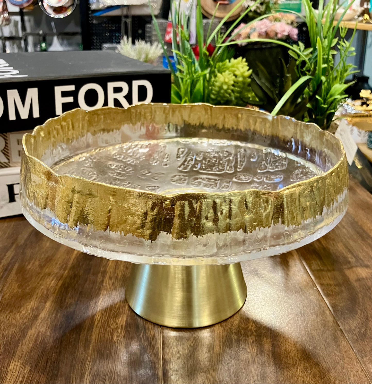 Golden Fancy Glass Platter Small