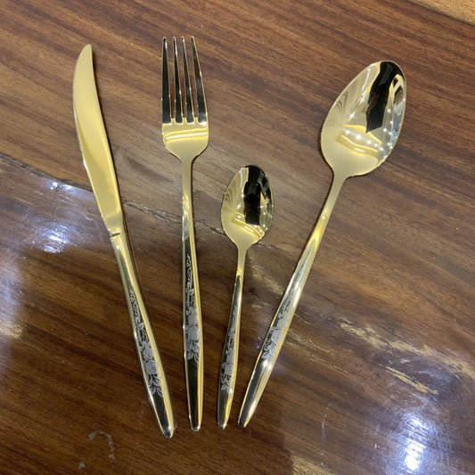 Golden Gold Plated Cutlery Set 24 pcs